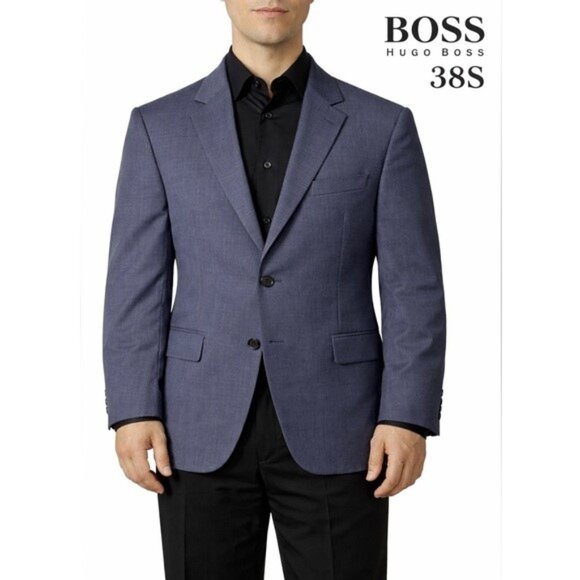 HUGO BOSS Suit Jacket Mens Size 38S Blue TESS Lanificio Wool Single Breasted